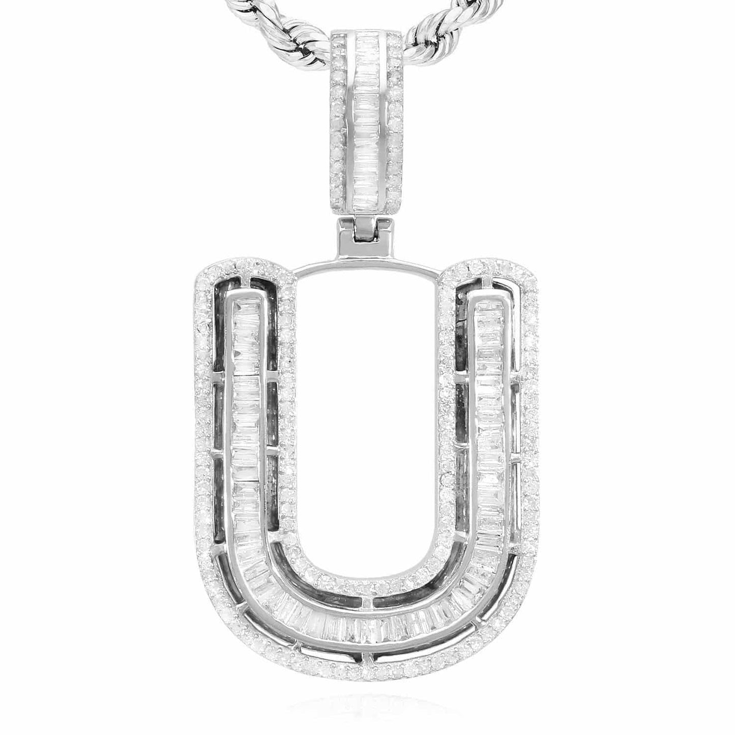 1.1CTW Real Diamond Baguette 14K White Gold Initial Letter Pendant 1.5"
