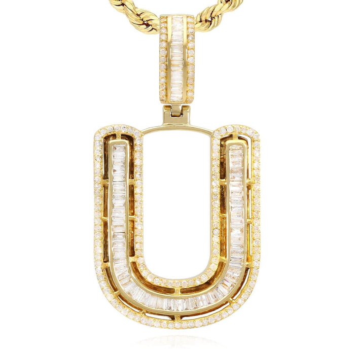 1.1CTW Natural Diamond Baguette 14K Yellow Gold Initial Letter Pendant 1.5"