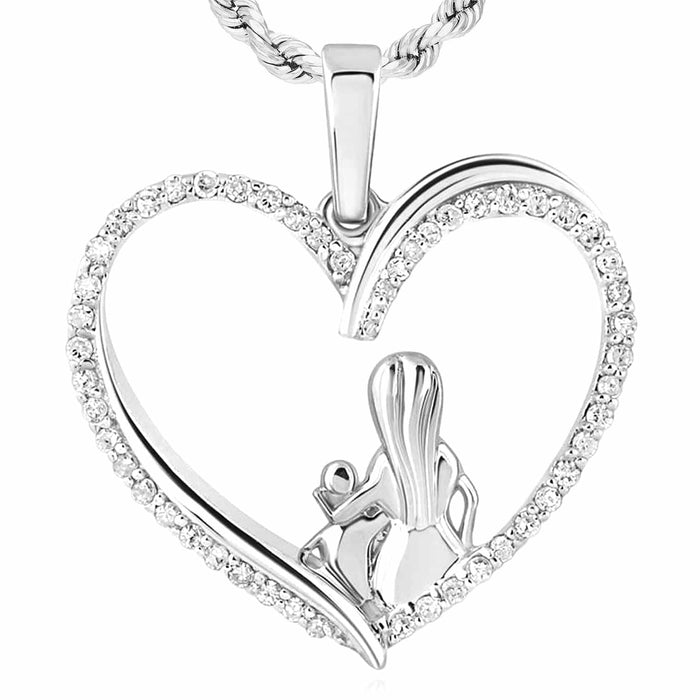0.20CTW Natural Diamond 10K Gold Yellow White Rose Mom Child Heart Pendant - WJD Exclusives