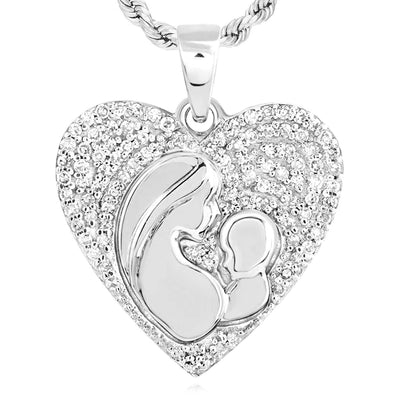 0.20CTW Natural Diamond 10K Gold Yellow White Rose Mother Child Heart Pendant - WJD Exclusives