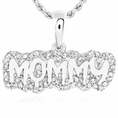 0.20CTW Natural Diamond 10K Gold Yellow White Rose MOMMY Pendant - WJD Exclusives