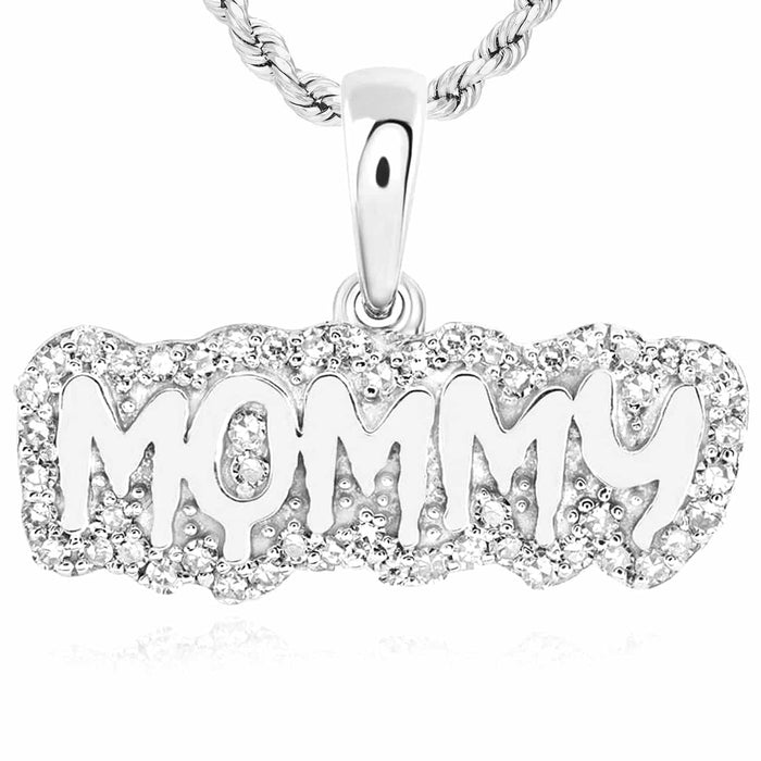 0.20CTW Natural Diamond 10K Gold Yellow White Rose MOMMY Pendant - WJD Exclusives