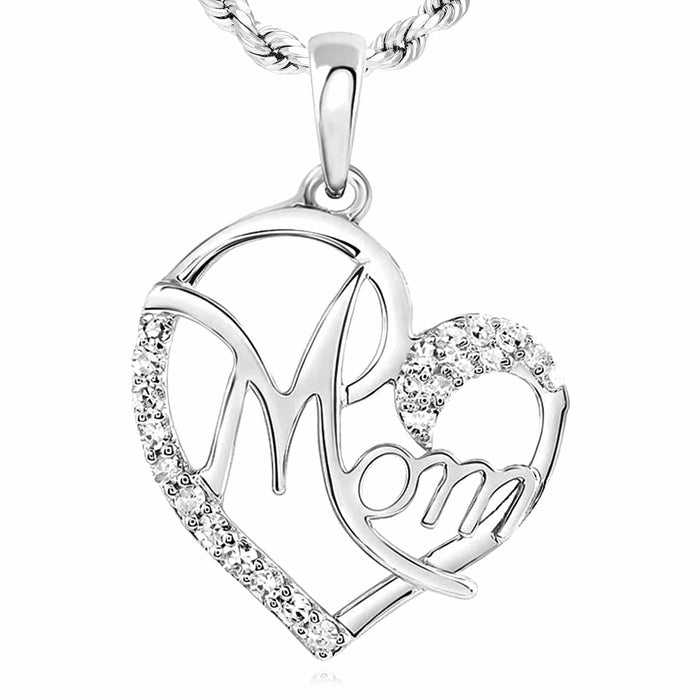 0.13CTW Natural Diamond 10K Gold Yellow White Rose Open Heart Mom Pendant 0.85" - WJD Exclusives
