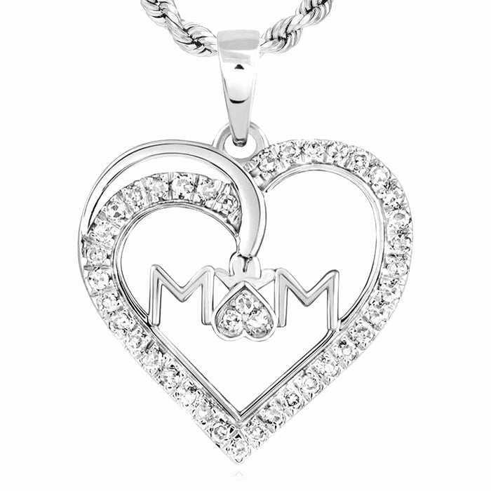 0.16CTW Natural Diamond 10K Gold Yellow White Rose Mom Heart Pendant 0.8" - WJD Exclusives