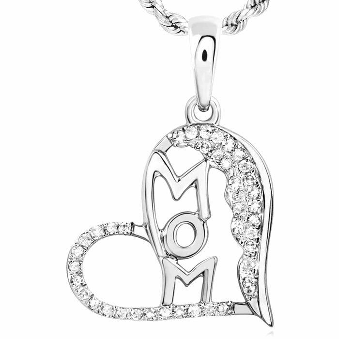 0.21CTW Natural Diamond 10K Gold Yellow White Rose Open Heart Mom Pendant - WJD Exclusives