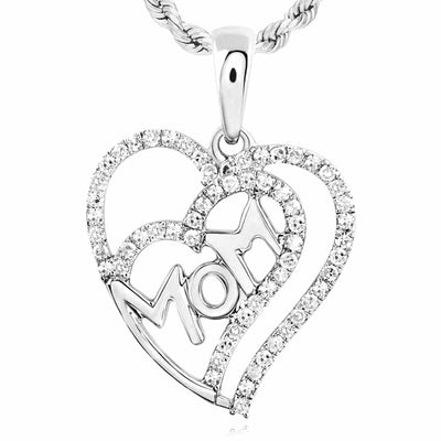 0.3CTW Natural Diamond 10K Gold Yellow White Rose Double Heart MOM Pendant 0.85" - WJD Exclusives