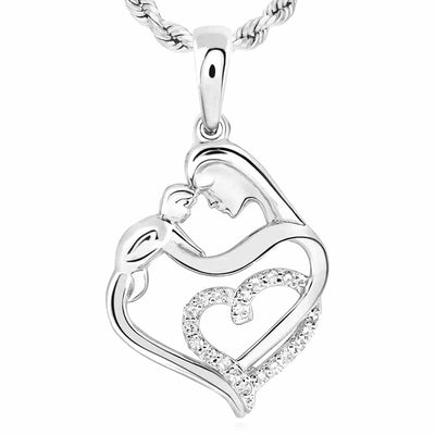 0.10CTW Natural Diamond 10k Gold Yellow White Rose Child Mother Heart Pendant - WJD Exclusives