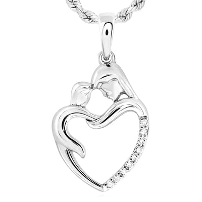 0.06CTW Natural Diamond 10K Gold Yellow White Rose Child Mother Heart Pendant - WJD Exclusives