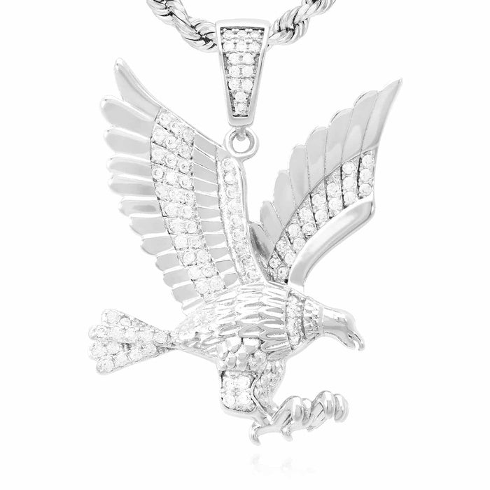 14k Yellow White Gold Over Silver White Zirconia Open Wings Eagle Pendant 1.57"