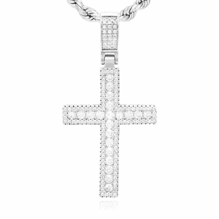 14k Yellow White Gold Over Silver White Zirconia Cross Pendant 1.97"