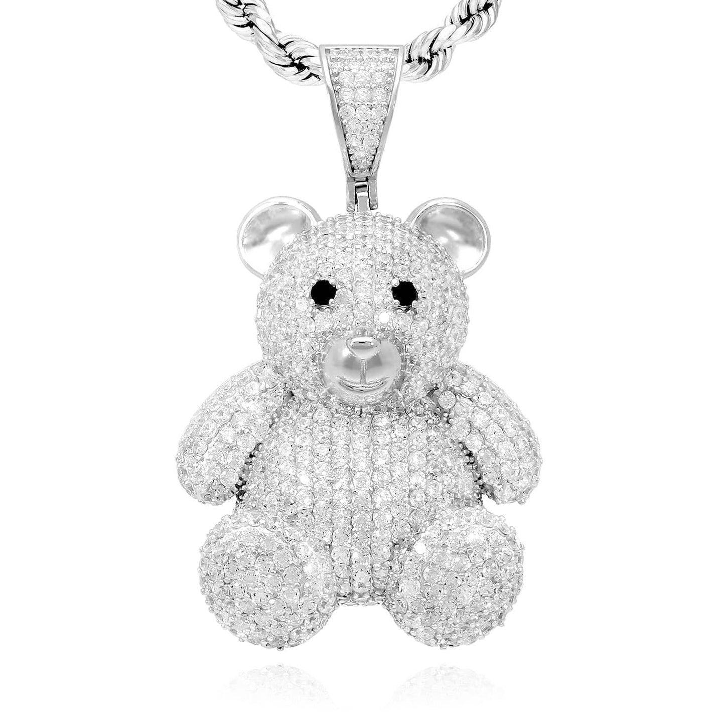 14K Gold Over Sterling Silver Pave CZ Teddy Bear Pendant 1.97"