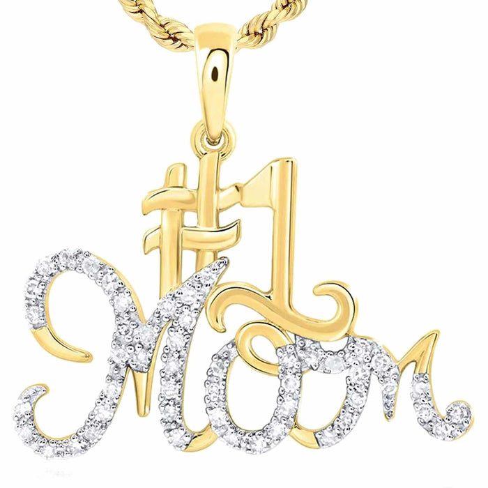 0.15CTW Natural Diamond 10K Gold 1 Mom Pendant - WJD Exclusives