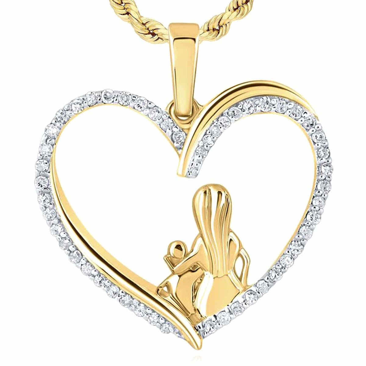 0.20CTW Natural Diamond 10K Gold Yellow White Rose Mom Child Heart Pendant - WJD Exclusives