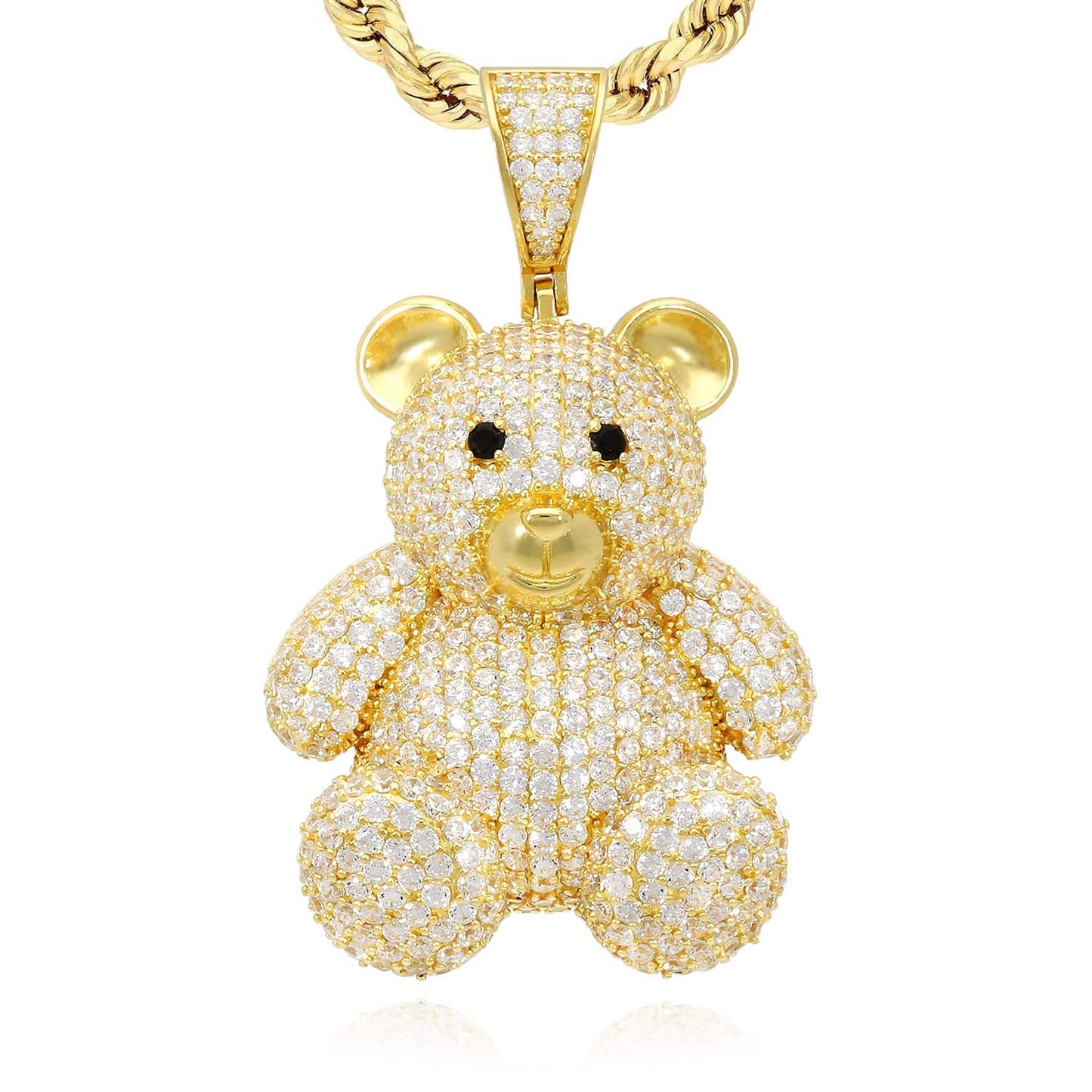 14K Gold Over Sterling Silver Pave CZ Teddy Bear Pendant 1.97"