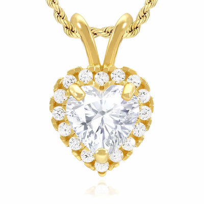 14K Gold Birthstone CZ Heart Shape Pendant 0.5"