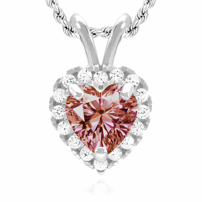 14K White Gold Birthstone and CZ Heart Shape Pendant 0.5"