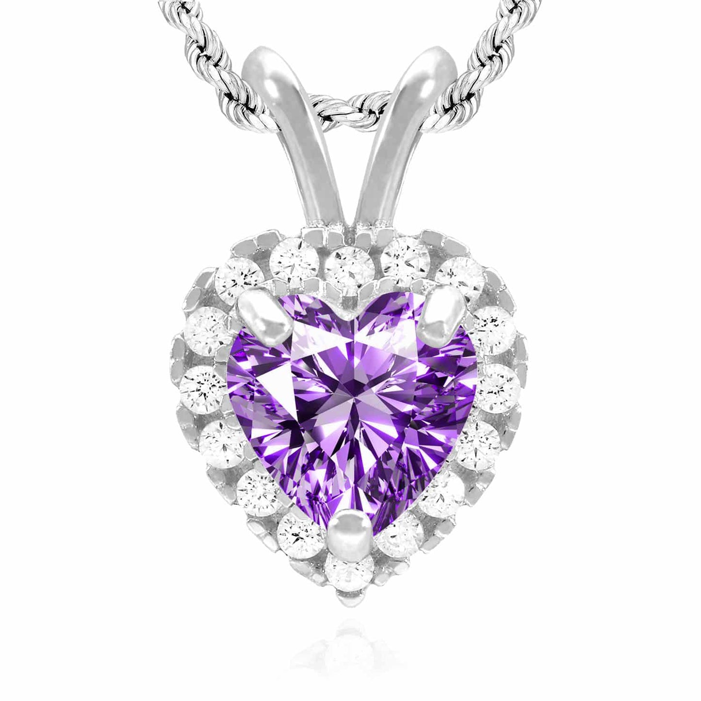 14K White Gold Birthstone and CZ Heart Shape Pendant 0.5"