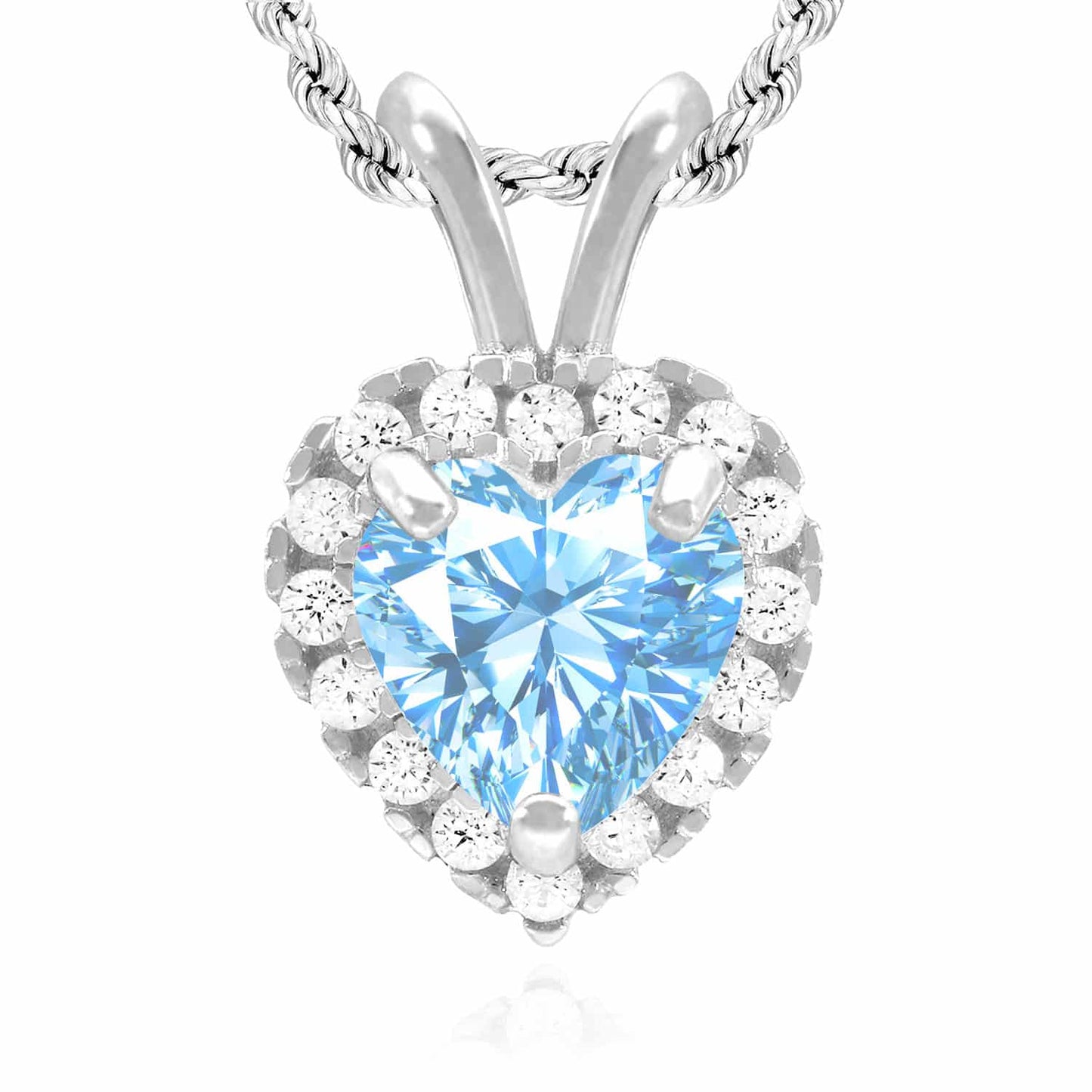 14K White Gold Birthstone and CZ Heart Shape Pendant 0.5"
