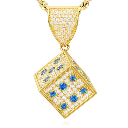 14K Yellow Gold CZ Red Blue Green Mini Dice Charm Pendant 1.5"