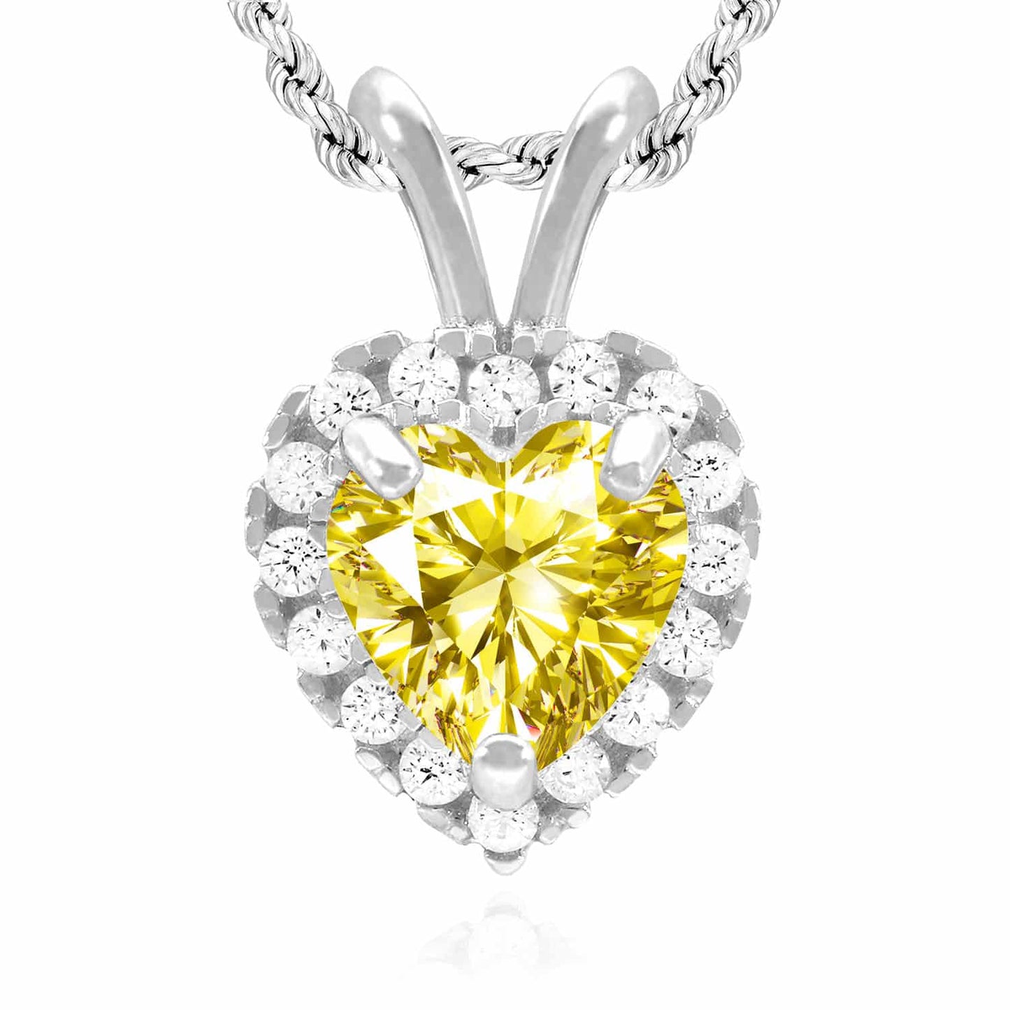 14K White Gold Birthstone and CZ Heart Shape Pendant 0.5"