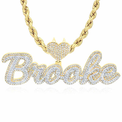 3.50CTW Natural Diamond 10K Yellow Gold Brooke Heart Pendant 1.2" - WJD Exclusives