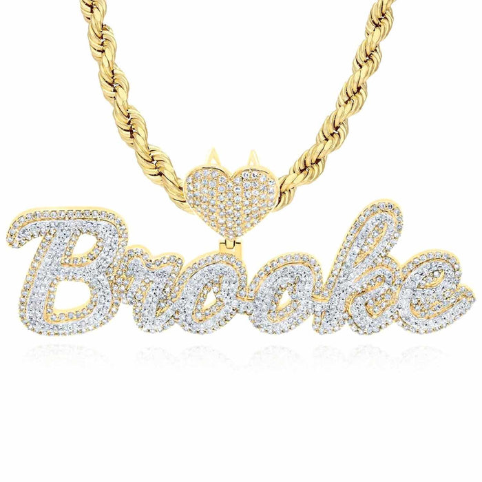 3.50CTW Natural Diamond 10K Yellow Gold Brooke Heart Pendant 1.2" - WJD Exclusives
