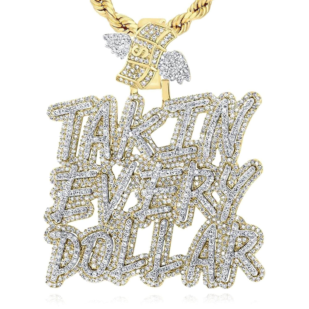 3.65CTW Natural Diamond 10K Yellow Gold TAKIN EVERY DOLLAR Pendant 2" - WJD Exclusives