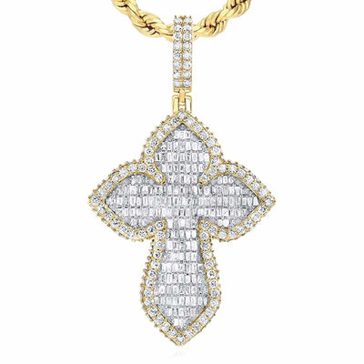 3CTW Natural Diamond 10K Yellow Gold Cross Pendant 1.7" - WJD Exclusives