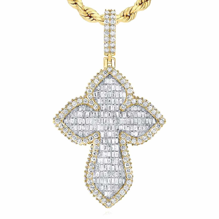 3CTW Natural Diamond 10K Yellow Gold Cross Pendant 1.7" - WJD Exclusives