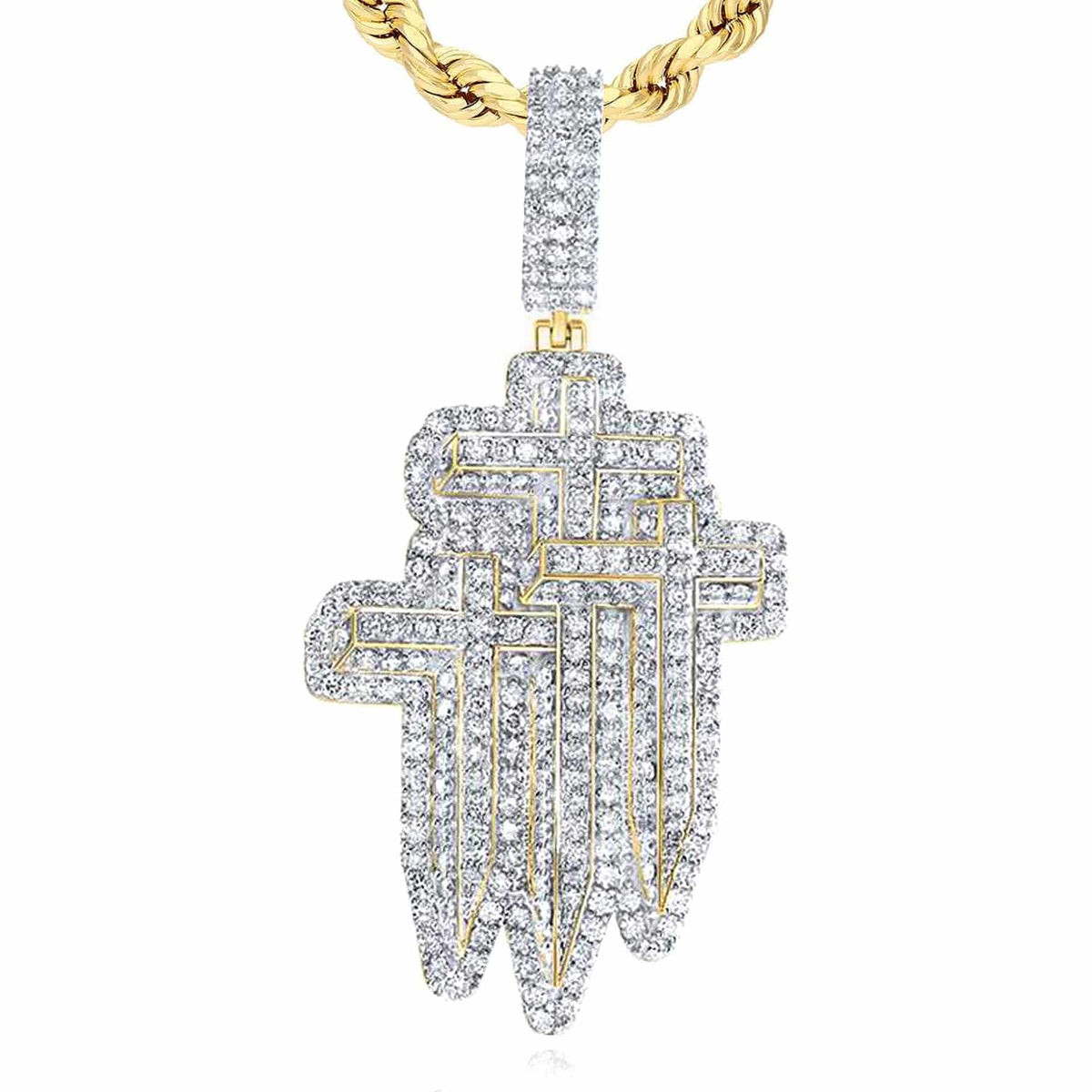 3.30CTW Natural Diamond 10K Yellow Gold Multi - Cross Pendant 1.7" - WJD Exclusives
