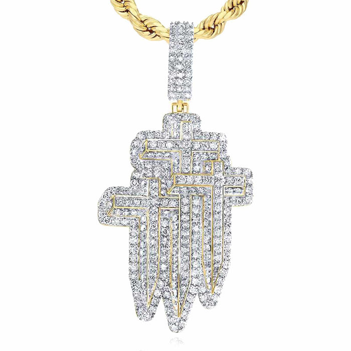 3.30CTW Natural Diamond 10K Yellow Gold Multi - Cross Pendant 1.7" - WJD Exclusives