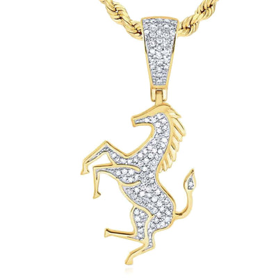 0.32CTW Natural Diamond 10K Gold Pave Rearing Horse Pendant 1.5" - WJD Exclusives