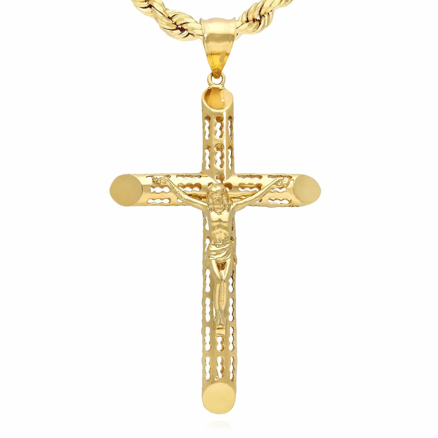 14K Yellow Gold Jesus Crucifix Cross Pendant 2"-2.8"