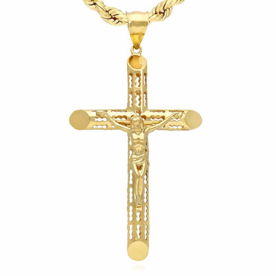 14K Yellow Gold Jesus Crucifix Cross Pendant 2" - 2.8" - WJD Exclusives