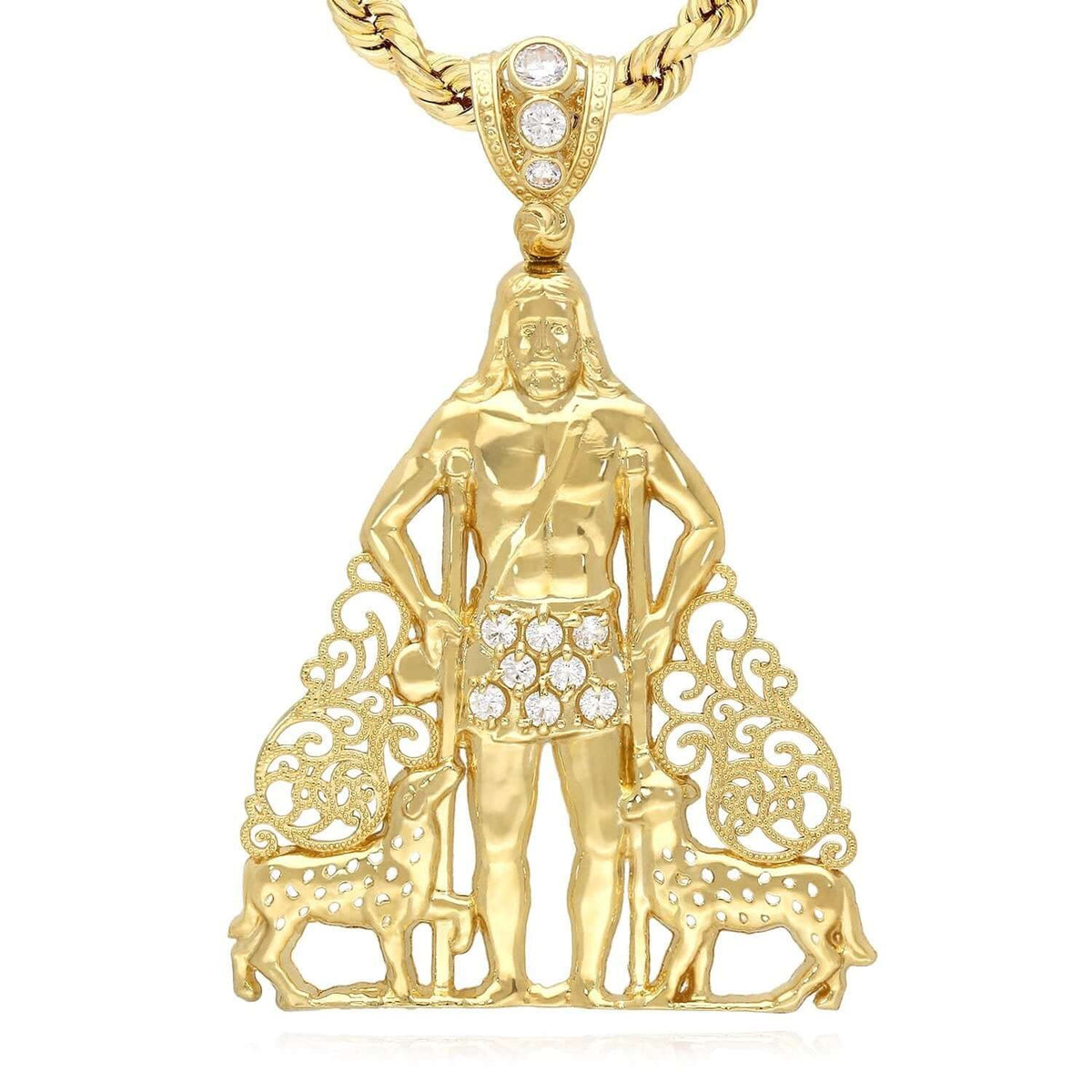 14K Gold CZ Religious Saint Lazaro Pendant 2" - 2.7" - WJD Exclusives