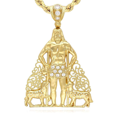 14K Gold CZ Religious Saint Lazaro Pendant 2" - 2.7" - WJD Exclusives