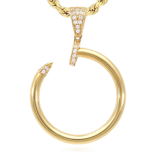 CZ 14K Yellow Gold Twisted Curved Nail Spike Pendant 1.3" 1.4"