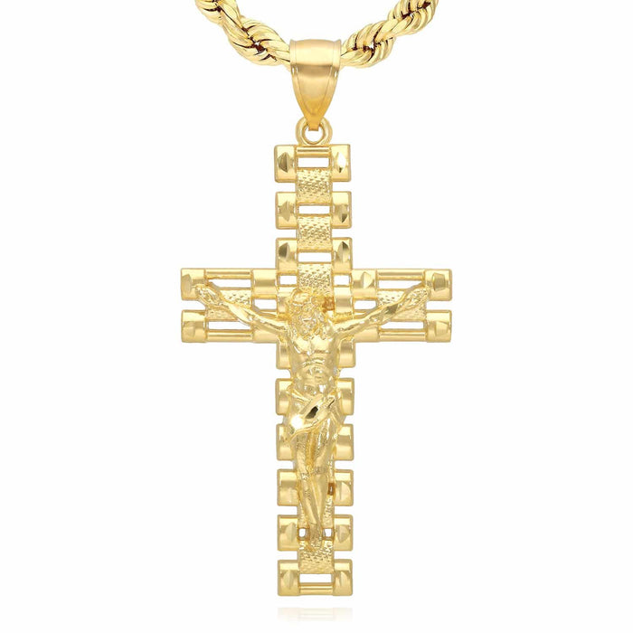 Solid 10K Gold Jubilee Crucifix Cross Pendant 2"-3"