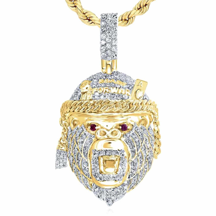 0.95CTW Natural Diamond 10K Yellow Gold Monkey Gorilla Head Face Pendant 1.6" - WJD Exclusives