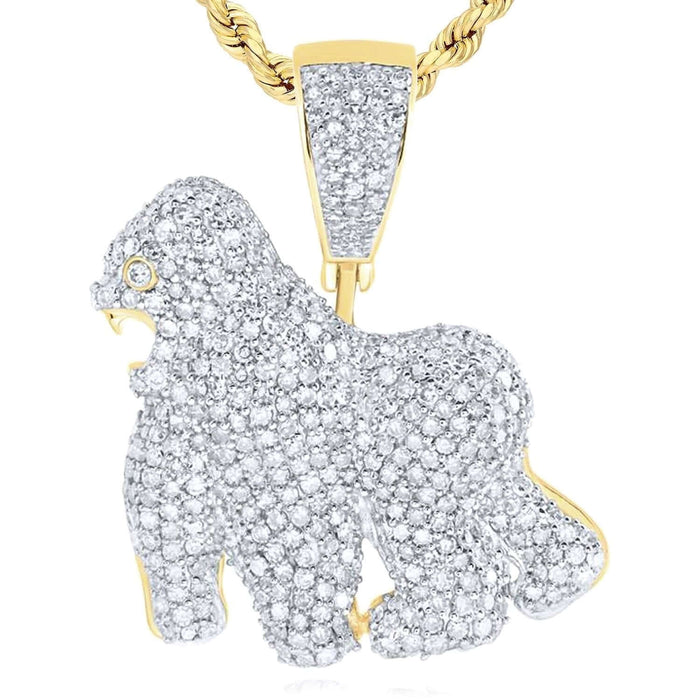 1.79CTW Natural Diamond 10K Yellow Gold Full Body Gorilla Pendant 1.3" - WJD Exclusives