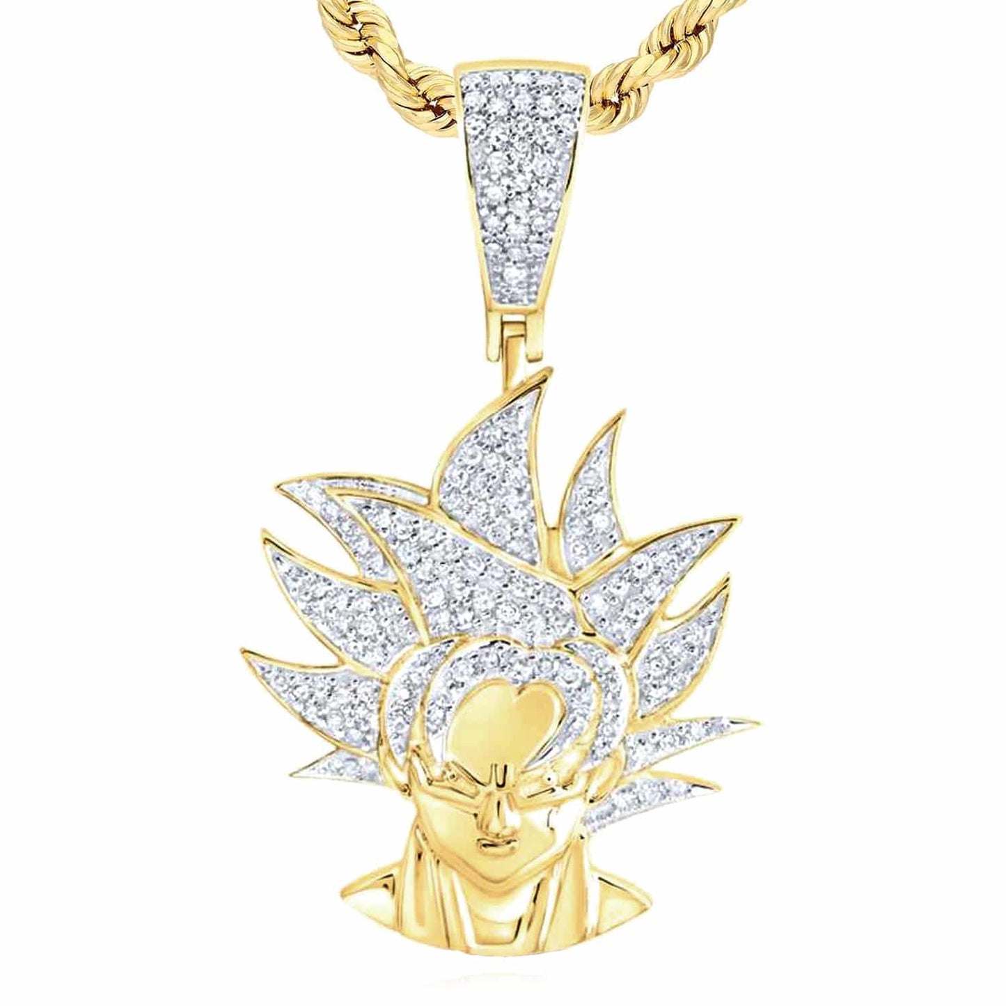 0.50CTW Real Diamond Real 10K Gold Dragon Ball Son Goku Charm Pendant 1.5"