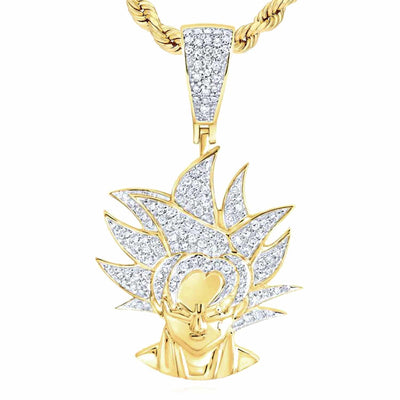 0.50CTW Natural Diamond Real 10K Gold Dragon Ball Son Goku Pendant 1.5" - WJD Exclusives