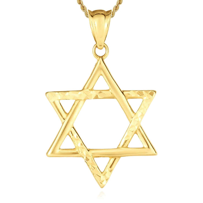 14K Gold Diamond - Cut Star of David Pendant 1" - WJD Exclusives
