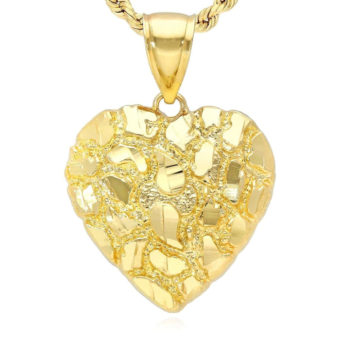 10K Yellow Gold Nugget Heart Pendant 0.7" - 1.4" - WJD Exclusives