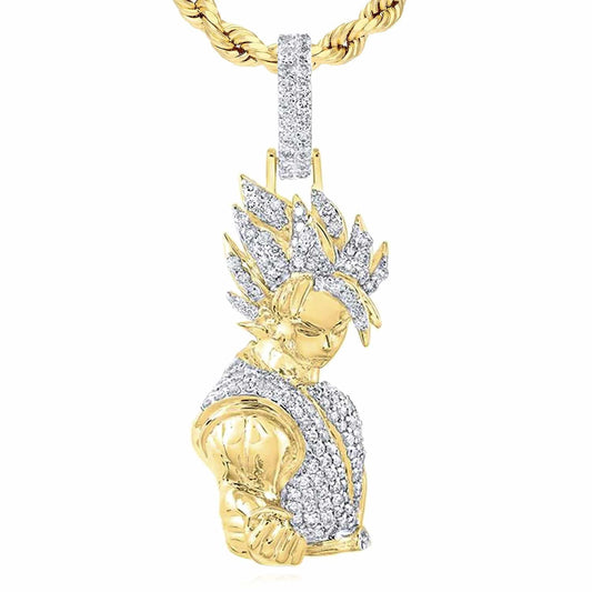 1.60CTW Real Diamond 10K Yellow Gold Goku Torso Pendant 1.9"