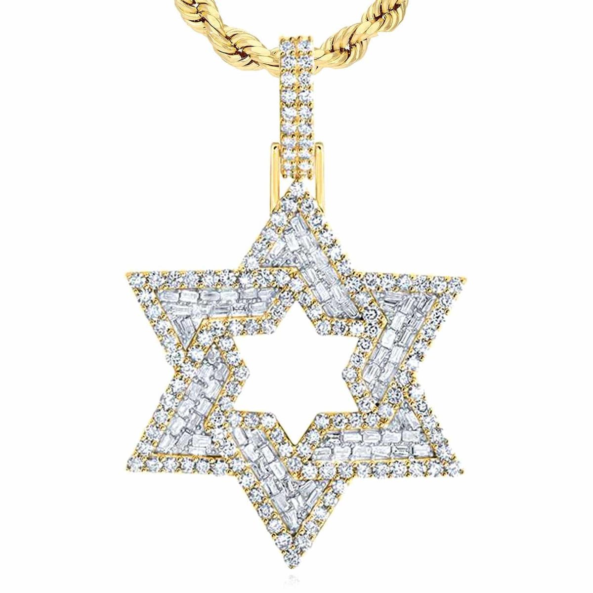 3.25CTW Natural Diamond 10K Yellow Gold Davids Star Pendant 2.2" - WJD Exclusives
