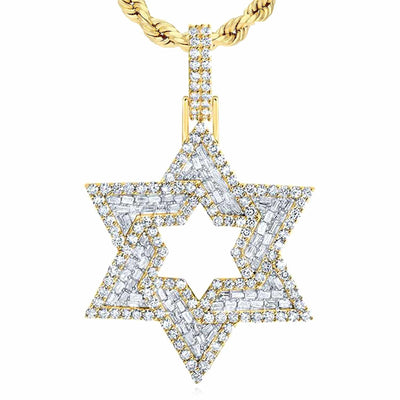 3.25CTW Natural Diamond 10K Yellow Gold Davids Star Pendant 2.2" - WJD Exclusives
