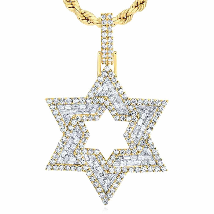 3.25CTW Natural Diamond 10K Yellow Gold Davids Star Pendant 2.2" - WJD Exclusives