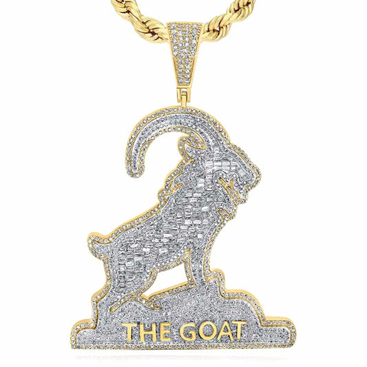 2.50CTW Real Diamond 10K Yellow Gold Charm THE GOAT Pendant 2.7"
