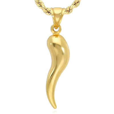 14K Gold Hollow Italian Horn Pendant 1.2"